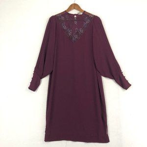 Casadei VTG Women's Size 8 Burgundy Long Balloon Sleeve Extended Cuff Midi Dress